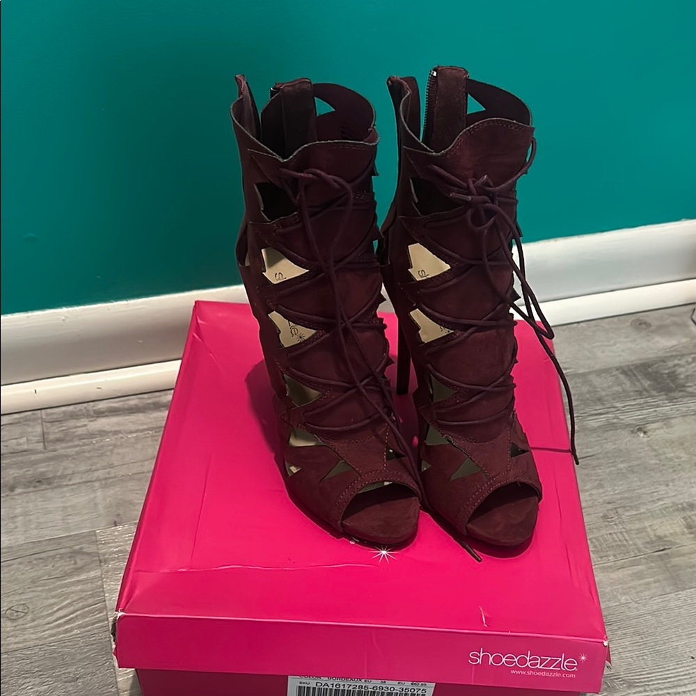 Shoe Dazzle Women's Burgundy Lace-Up Heels